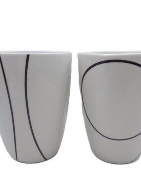 Two Corelle Coordinates Mugs Cups Simple Lines Black White Swirl